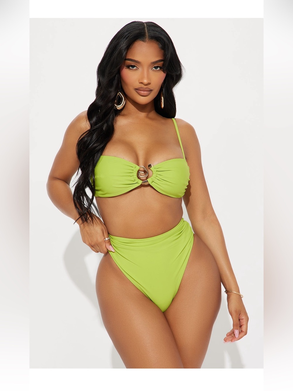 Fashion Nova Neon Lime Ring-Front Bikini